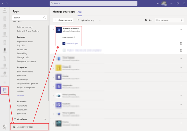 teams manage your apps